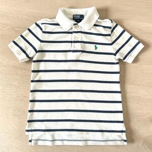 Ralph Lauren White & Navy Striped Polo with Green Pony